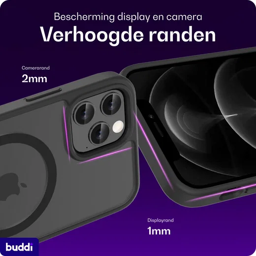Buddi Frost iPhone 12 / 12 Pro Hoesje MagSafe Back Cover Matte Zwart afbeelding 4