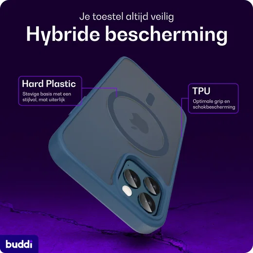 Buddi Frost iPhone 12 / 12 Pro Hoesje MagSafe Back Cover Matte Donker Blauw afbeelding 2
