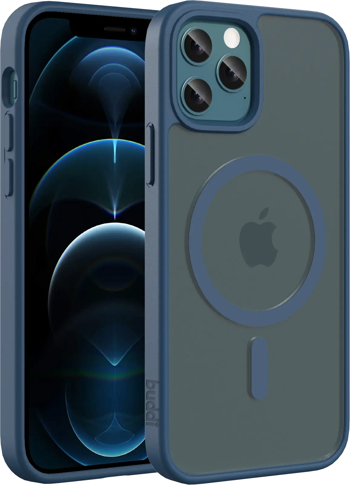 Buddi Frost iPhone 12 / 12 Pro Hoesje MagSafe Back Cover Matte Donker Blauw afbeelding 1