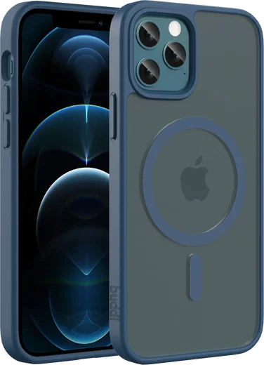 Buddi Frost iPhone 12 / 12 Pro Hoesje MagSafe Back Cover Matte Donker Blauw afbeelding 1