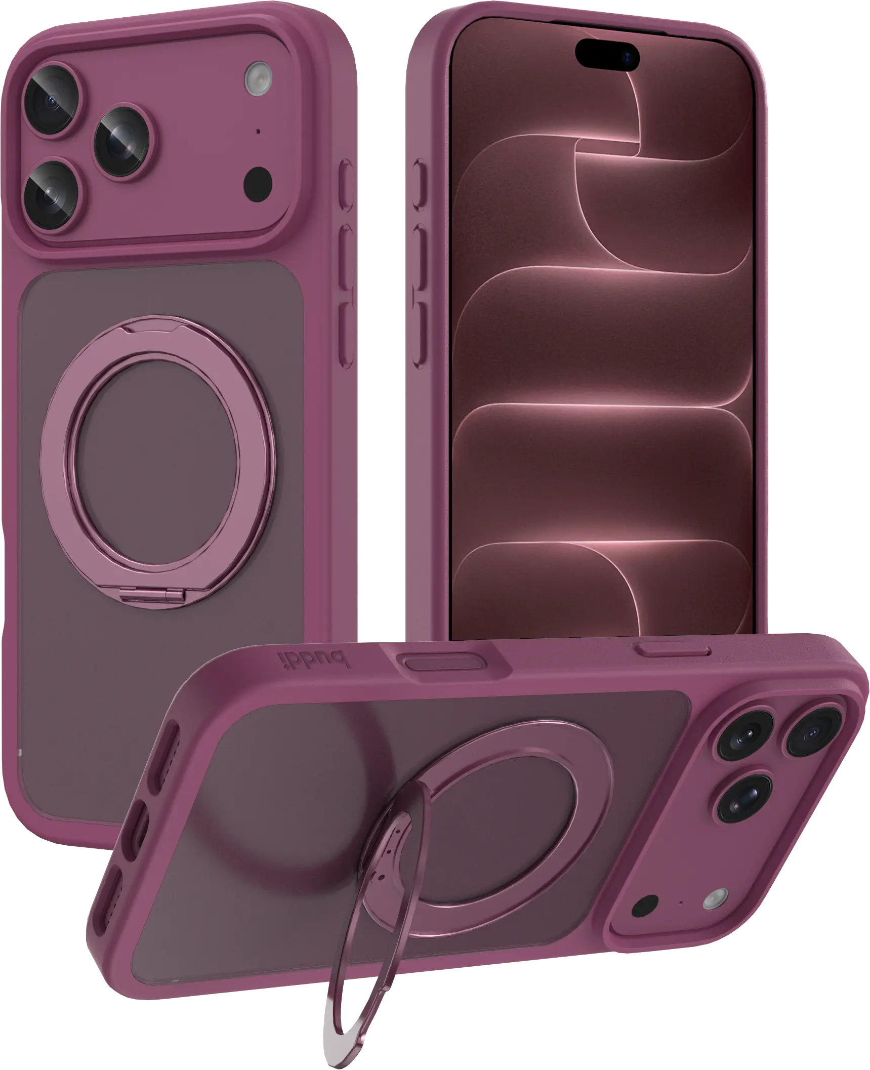 Buddi Frost Apple iPhone 18 Pro Max Hoesje MagSafe Ring Stand Matte Burgundy afbeelding 1