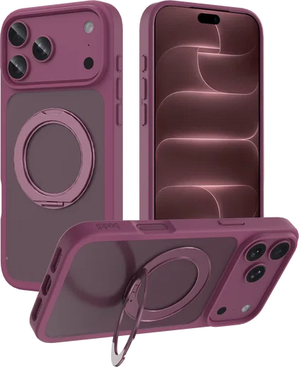 Buddi Frost Apple iPhone 18 Pro Max Hoesje MagSafe Ring Stand Matte Burgundy afbeelding 1