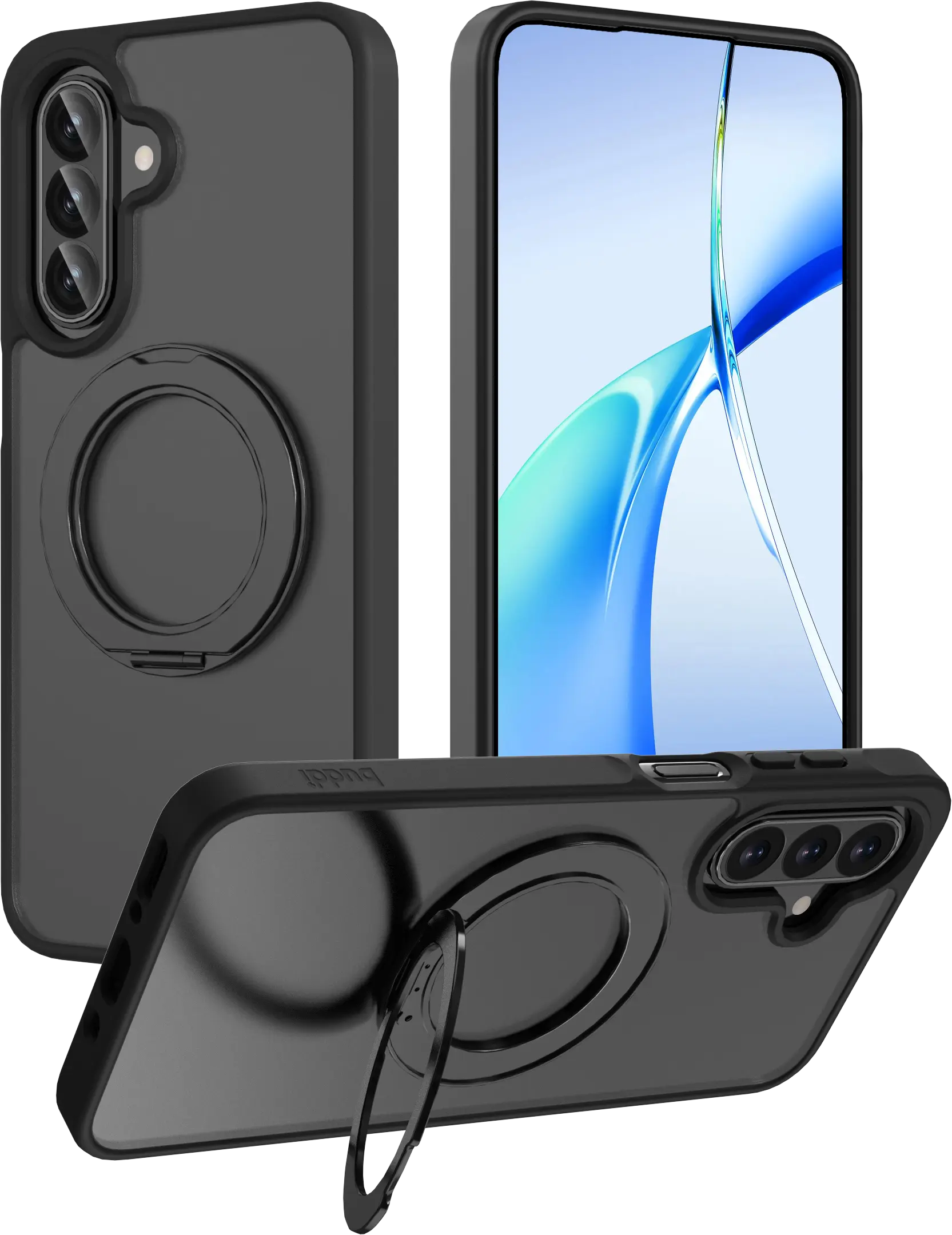 Buddi Frost Samsung Galaxy A17 / A26 / A16 Hoesje MagSafe Ring Stand Matte Zwart afbeelding 1
