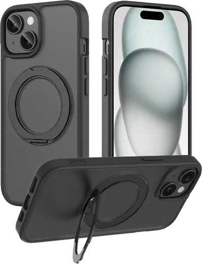 Buddi Frost iPhone 17e/16e/15/14/13 Hoesje MagSafe Ring Stand Matte Zwart afbeelding 1