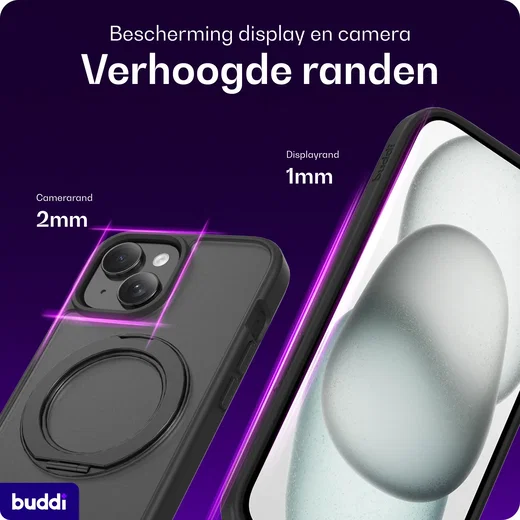 Buddi Frost iPhone 17e/16e/15/14/13 Hoesje MagSafe Ring Stand Matte Zwart afbeelding 5