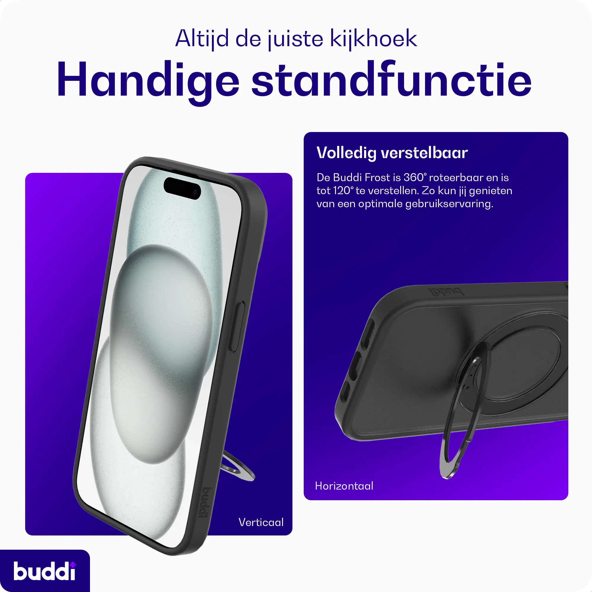 Buddi Frost iPhone 17e/16e/15/14/13 Hoesje MagSafe Ring Stand Matte Zwart afbeelding 2