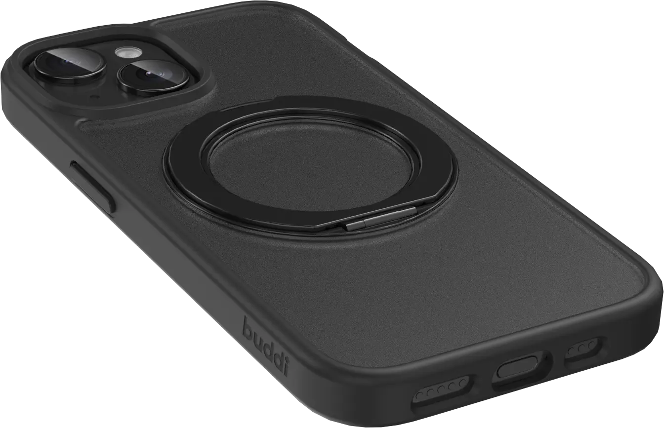 Buddi Frost iPhone 17e/16e/15/14/13 Hoesje MagSafe Ring Stand Matte Zwart afbeelding 10