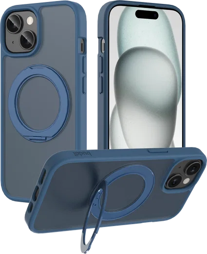Buddi Frost iPhone 17e/16e/15/14/13 Hoesje MagSafe Ring Stand Matte Donker Blauw afbeelding 1