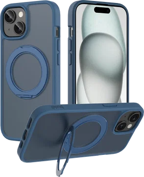 Buddi Frost iPhone 17e/16e/15/14/13 Hoesje MagSafe Ring Stand Matte Donker Blauw