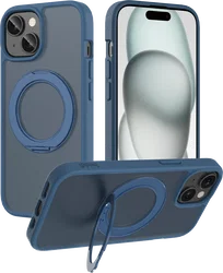 Buddi Frost iPhone 17e/16e/15/14/13 Hoesje MagSafe Ring Stand Matte Donker Blauw afbeelding