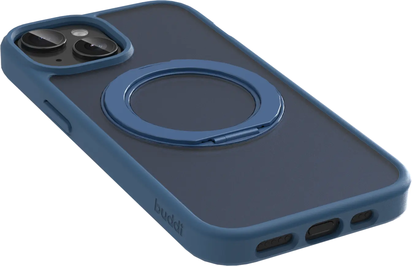 Buddi Frost iPhone 17e/16e/15/14/13 Hoesje MagSafe Ring Stand Matte Donker Blauw afbeelding 10