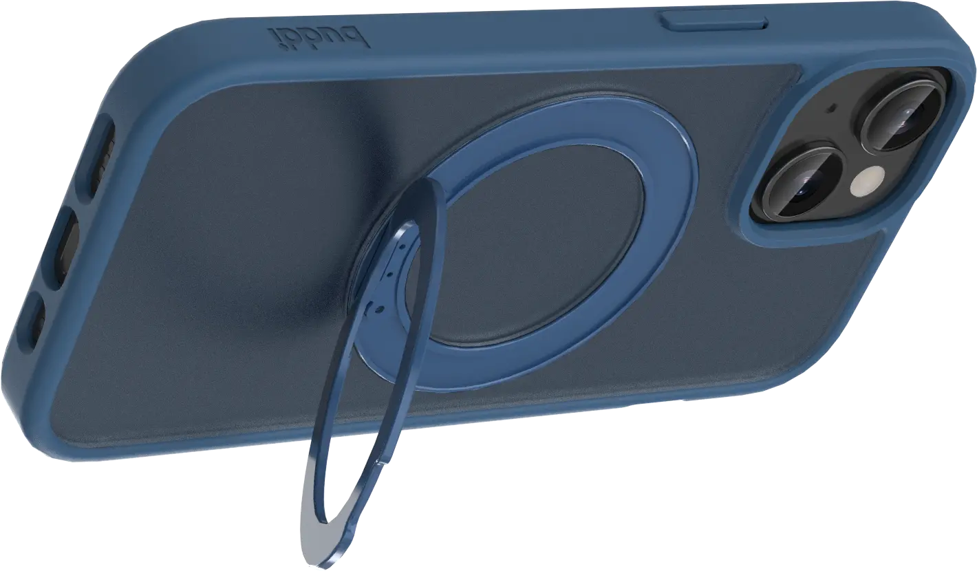 Buddi Frost iPhone 17e/16e/15/14/13 Hoesje MagSafe Ring Stand Matte Donker Blauw afbeelding 8