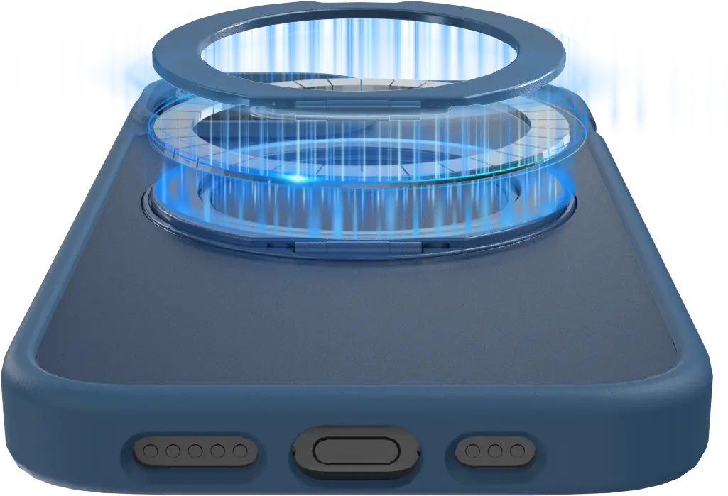 Buddi Frost iPhone 17e/16e/15/14/13 Hoesje MagSafe Ring Stand Matte Donker Blauw afbeelding 9