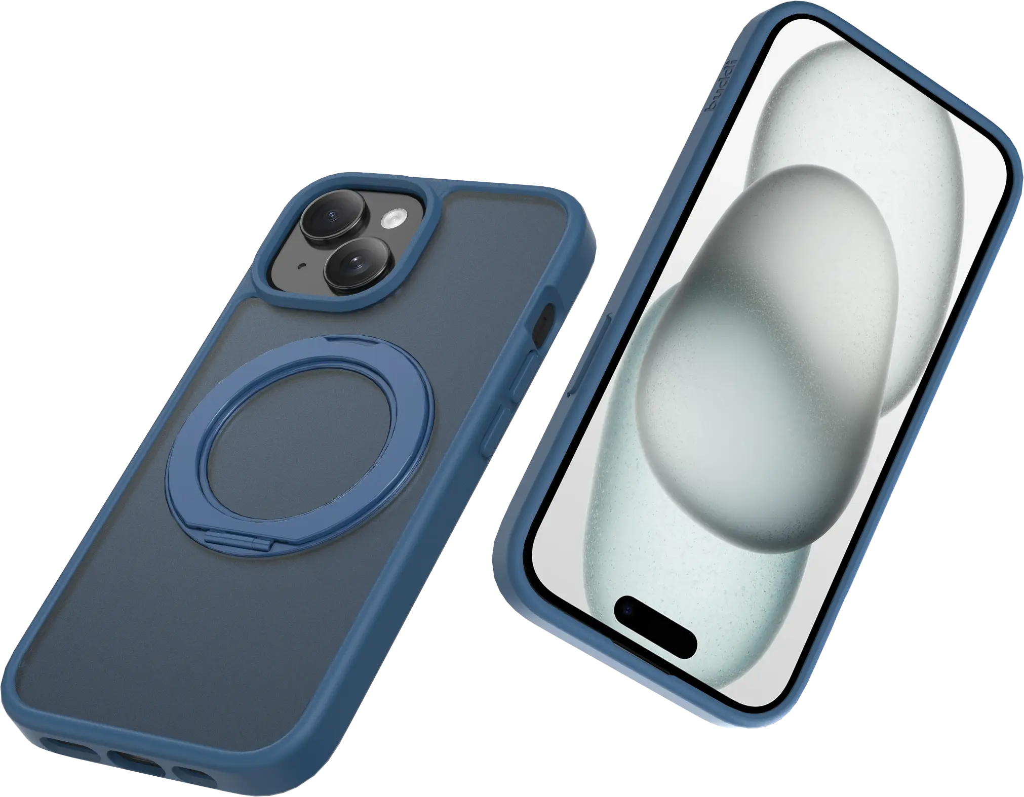Buddi Frost iPhone 17e/16e/15/14/13 Hoesje MagSafe Ring Stand Matte Donker Blauw afbeelding 7