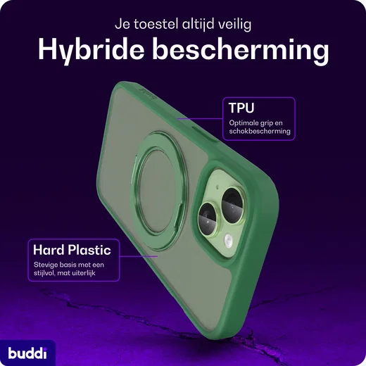 Buddi Frost iPhone 17e/16e/15/14/13 Hoesje MagSafe Ring Stand Matte Groen afbeelding 2