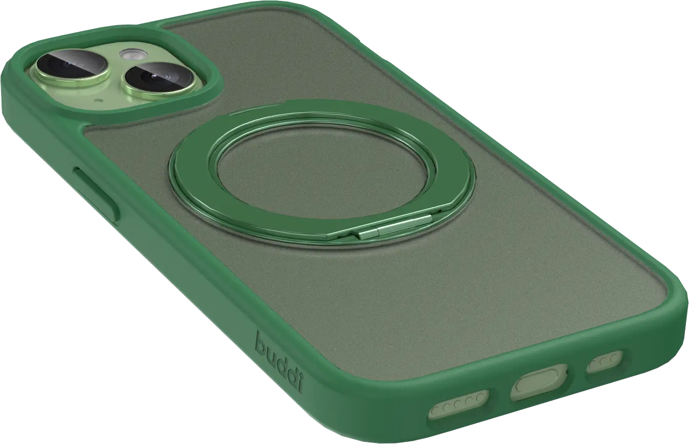 Buddi Frost iPhone 17e/16e/15/14/13 Hoesje MagSafe Ring Stand Matte Groen afbeelding 9