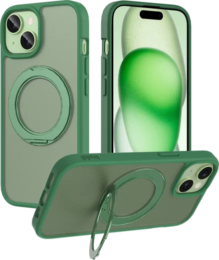 Buddi Frost iPhone 17e/16e/15/14/13 Hoesje MagSafe Ring Stand Matte Groen afbeelding 1