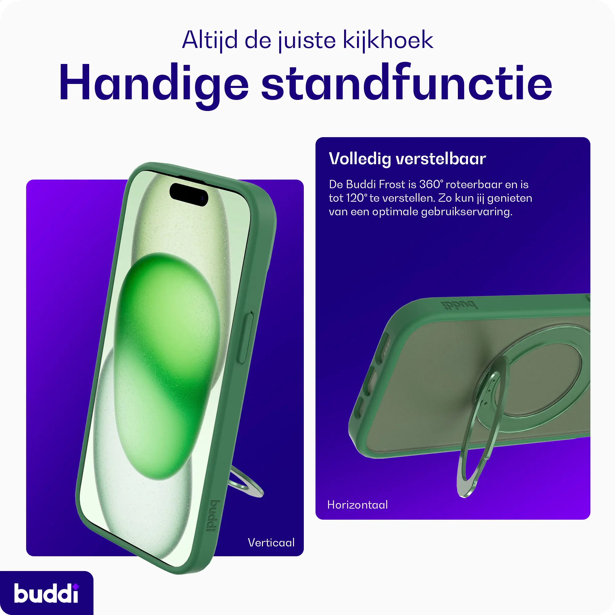 Buddi Frost iPhone 17e/16e/15/14/13 Hoesje MagSafe Ring Stand Matte Groen afbeelding 3