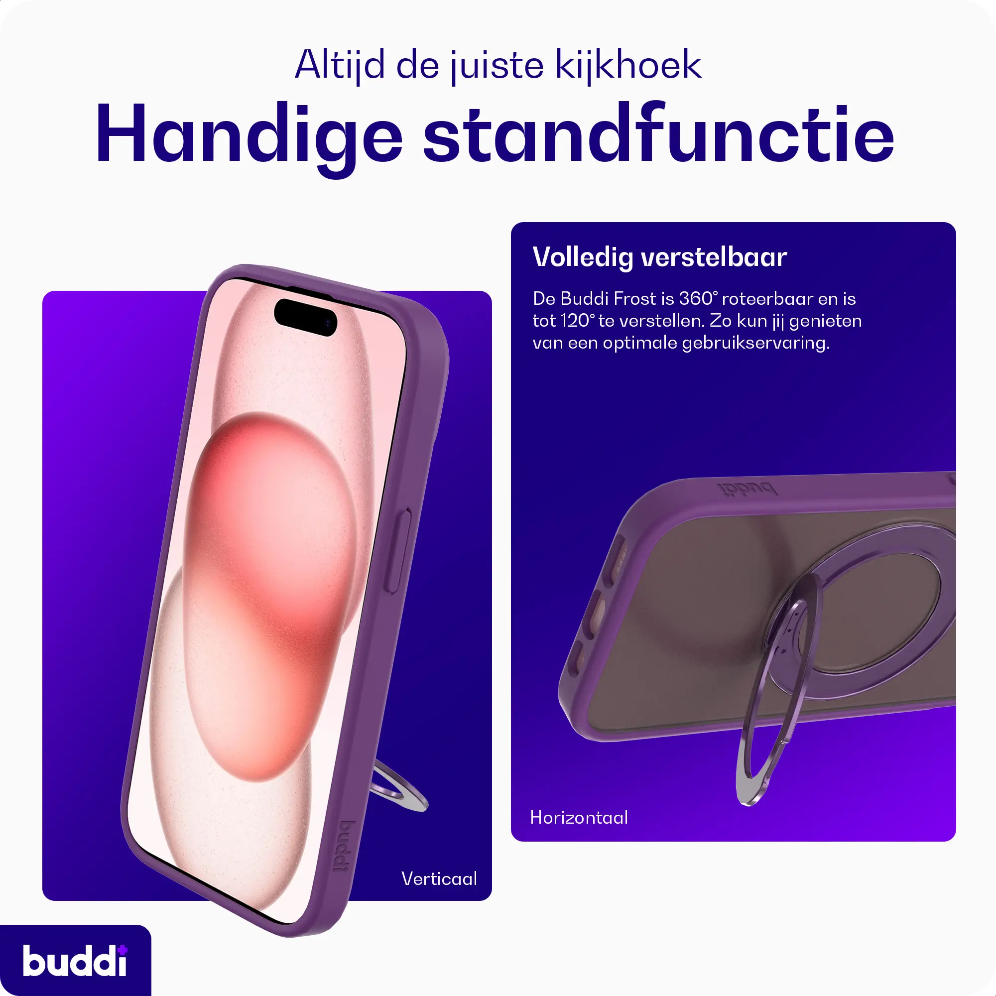 Buddi Frost iPhone 17e/16e/15/14/13 Hoesje MagSafe Ring Stand Matte Paars afbeelding 3