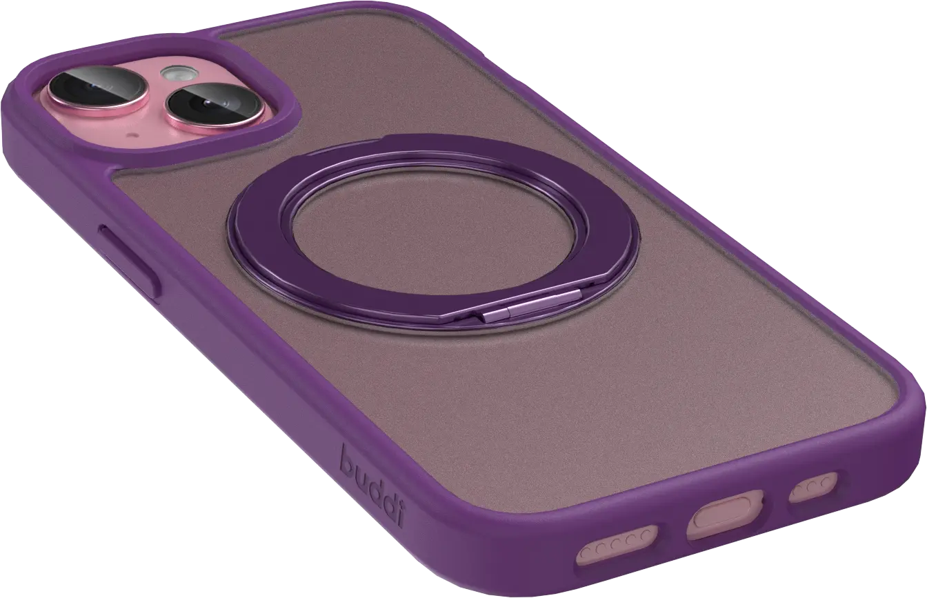 Buddi Frost iPhone 17e/16e/15/14/13 Hoesje MagSafe Ring Stand Matte Paars afbeelding 10