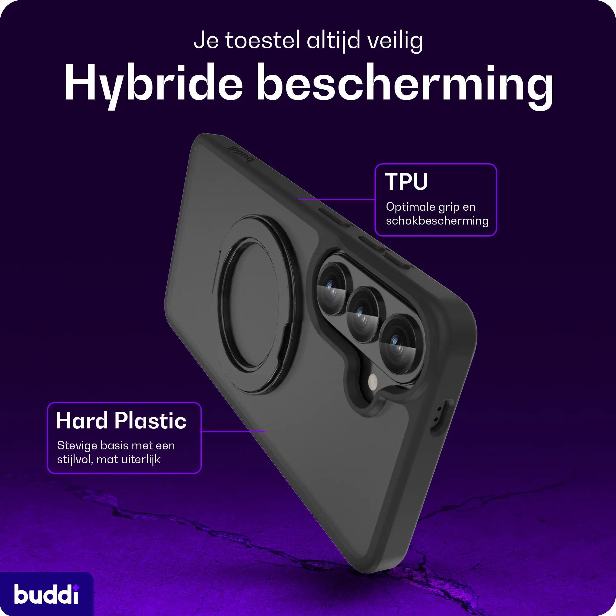 Buddi Frost Samsung Galaxy S26 Hoesje MagSafe Ring Stand Matte Zwart afbeelding 4