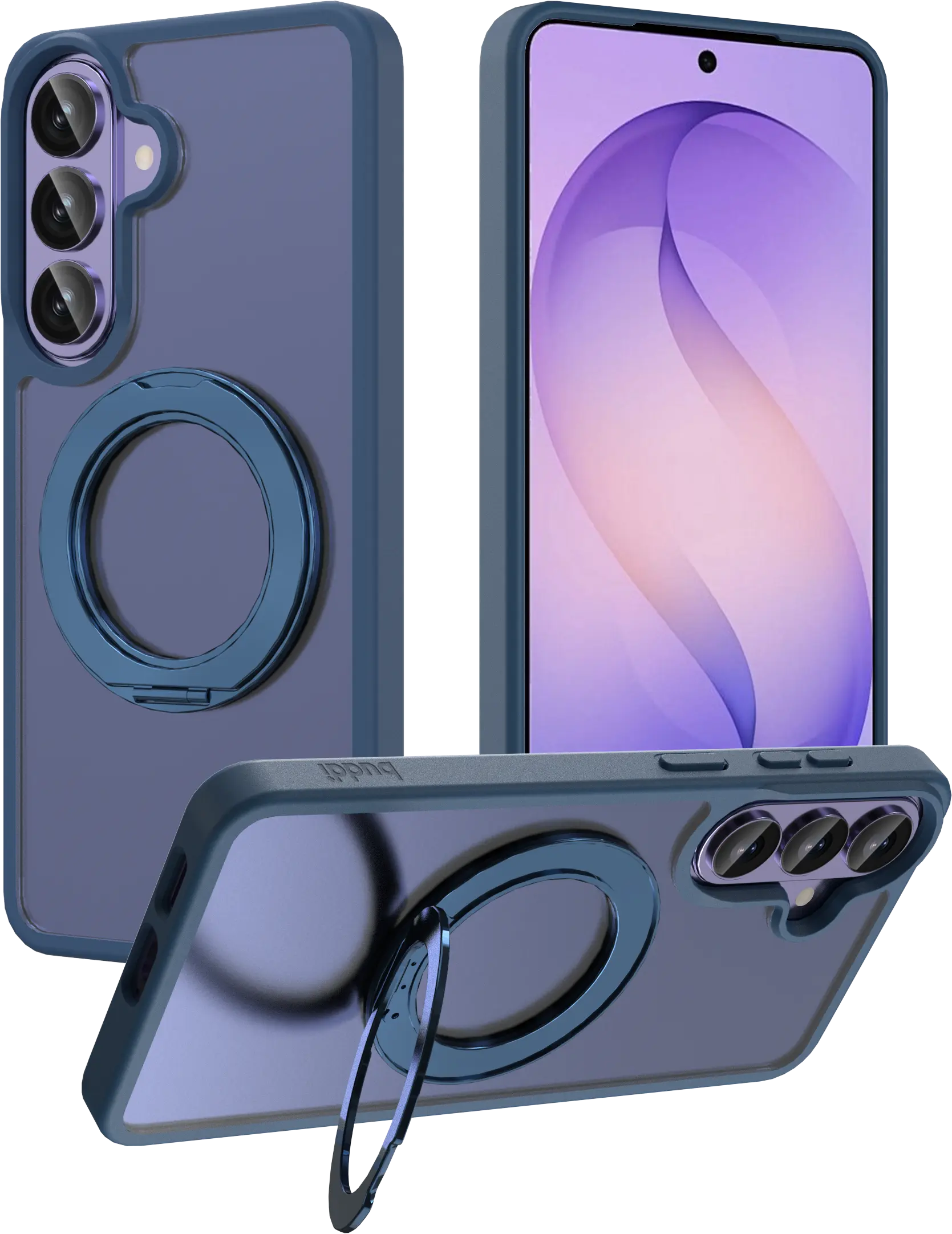 Buddi Frost Samsung Galaxy S26 Hoesje MagSafe Ring Stand Matte Donker Blauw afbeelding 1