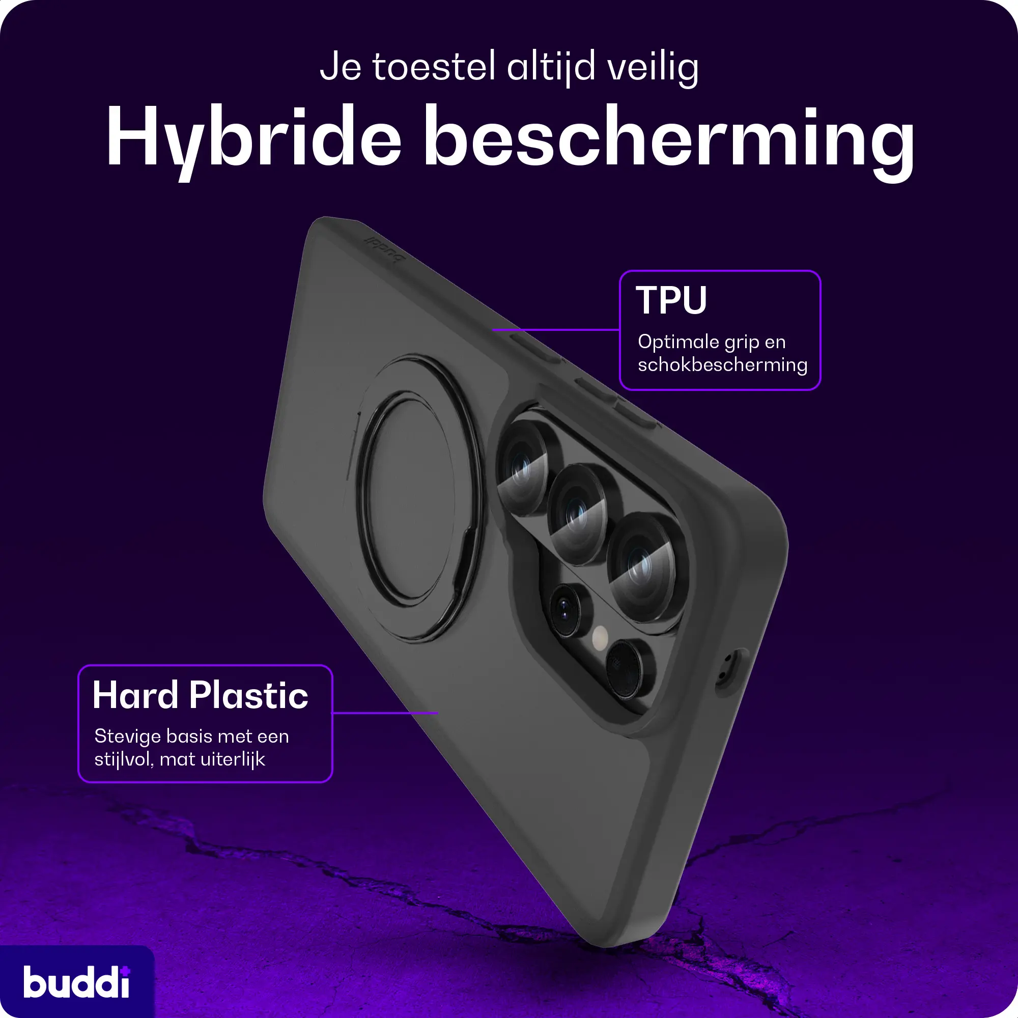 Buddi Frost Samsung S26 Ultra Hoesje MagSafe Ring Stand Matte Zwart afbeelding 4