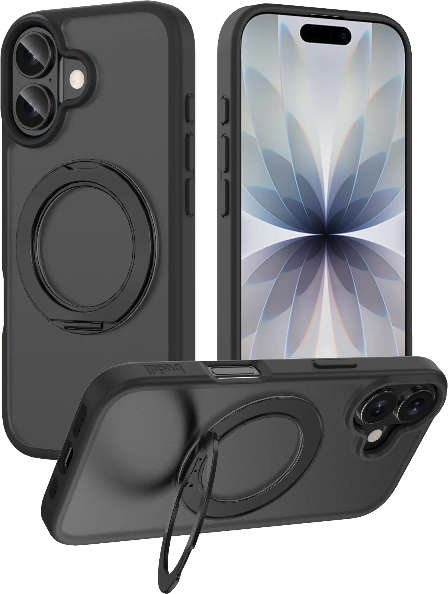Buddi Frost Apple iPhone 17 Hoesje MagSafe Ring Stand Matte Zwart afbeelding 1