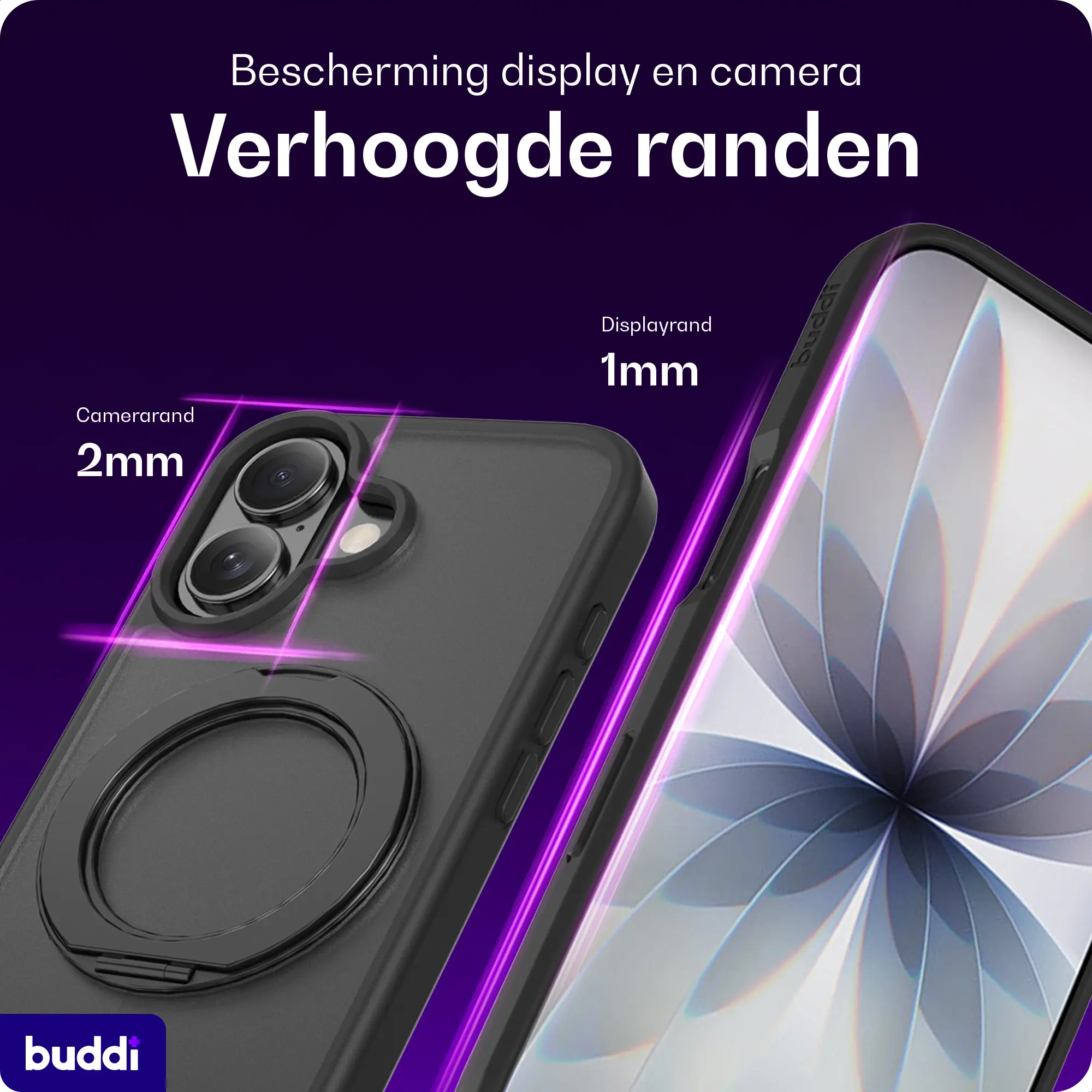 Buddi Frost Apple iPhone 17 Hoesje MagSafe Ring Stand Matte Zwart afbeelding 6