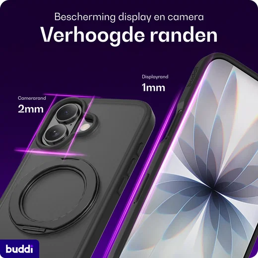 Buddi Frost Apple iPhone 17 Hoesje MagSafe Ring Stand Matte Zwart afbeelding 6