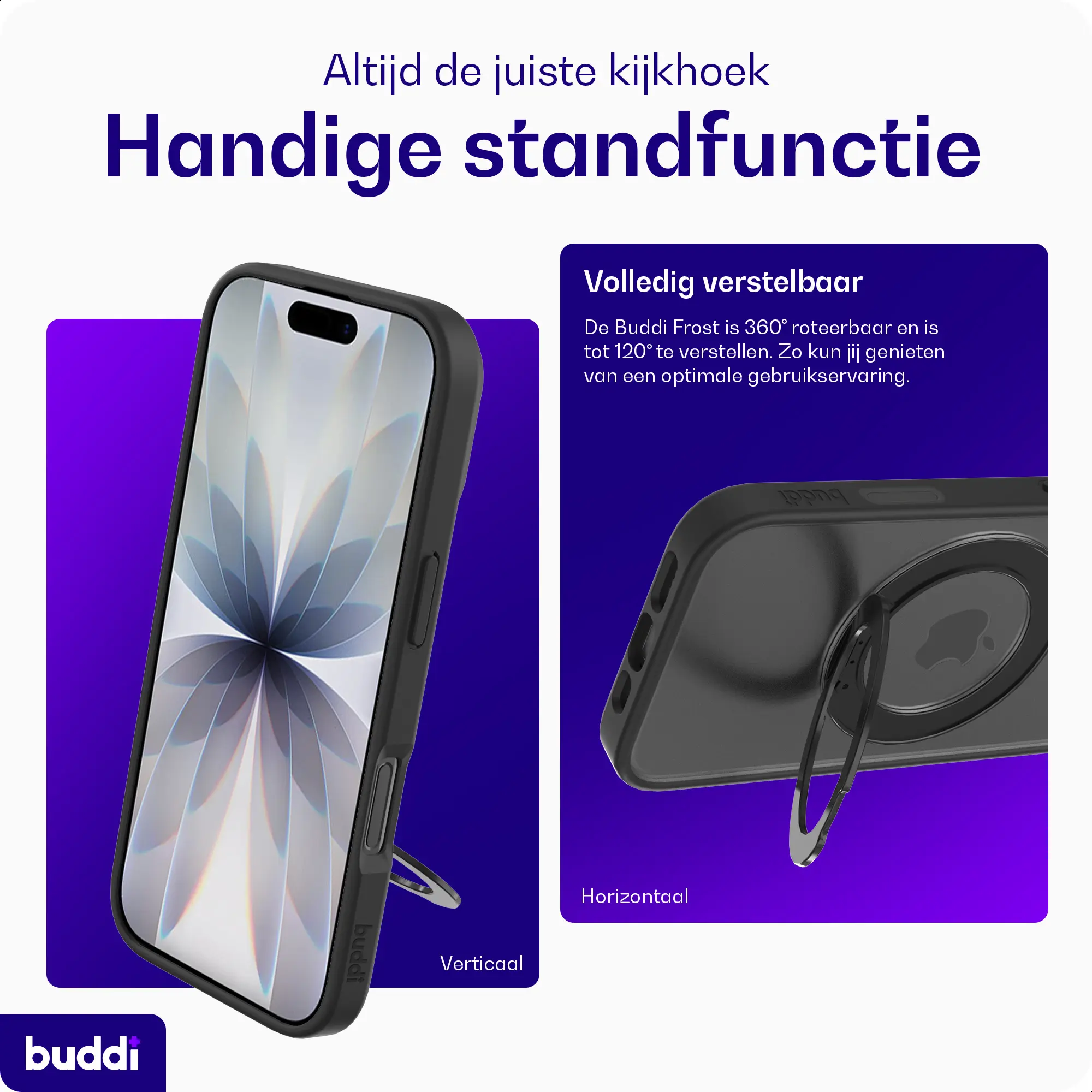 Buddi Frost Apple iPhone 17 Hoesje MagSafe Ring Stand Matte Zwart afbeelding 2