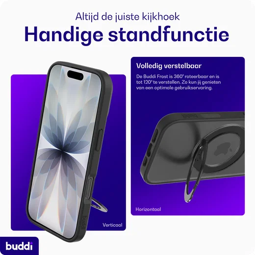 Buddi Frost Apple iPhone 17 Hoesje MagSafe Ring Stand Matte Zwart afbeelding 2