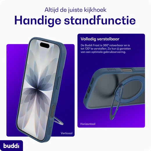 Buddi Frost Apple iPhone 17 Hoesje MagSafe Ring Stand Matte Donker Blauw afbeelding 2