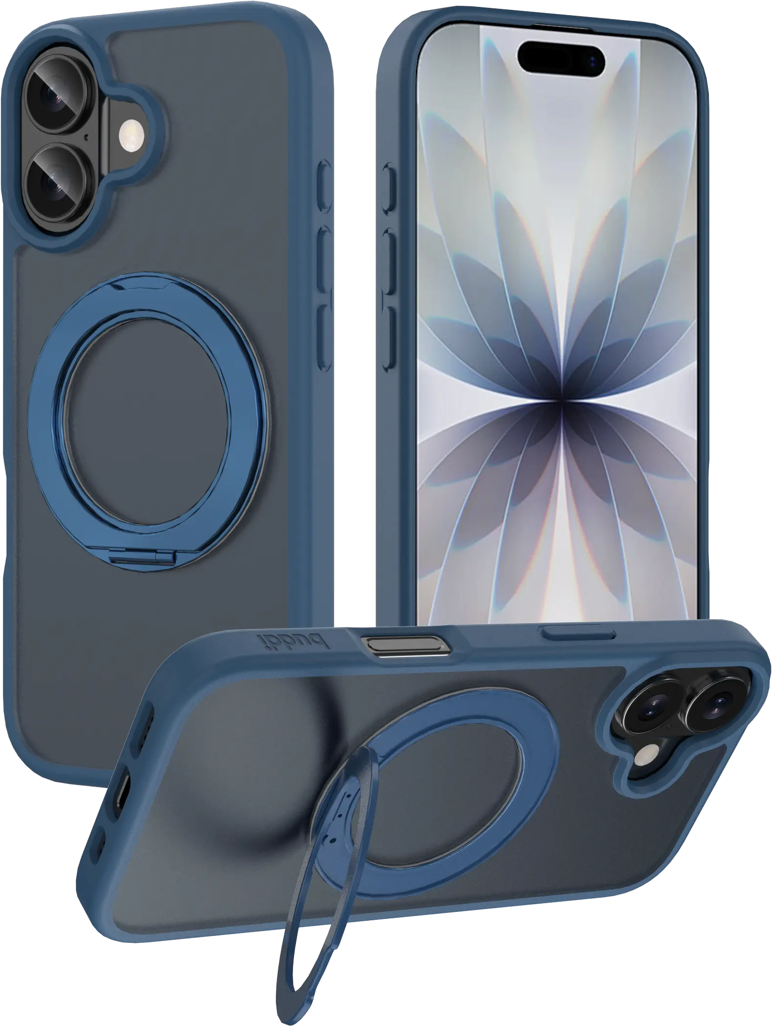 Buddi Frost Apple iPhone 17 Hoesje MagSafe Ring Stand Matte Donker Blauw afbeelding 1