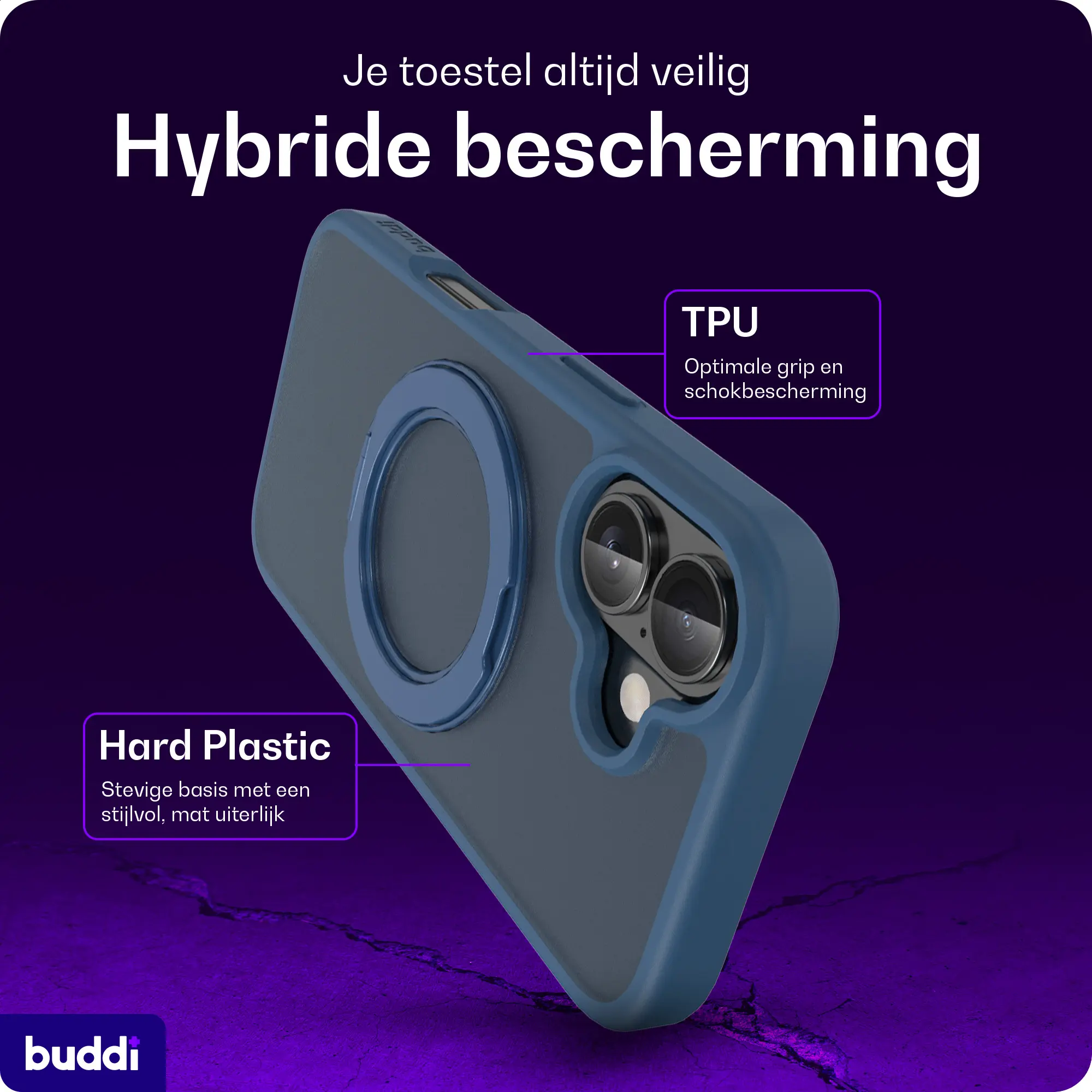 Buddi Frost Apple iPhone 17 Hoesje MagSafe Ring Stand Matte Donker Blauw afbeelding 3