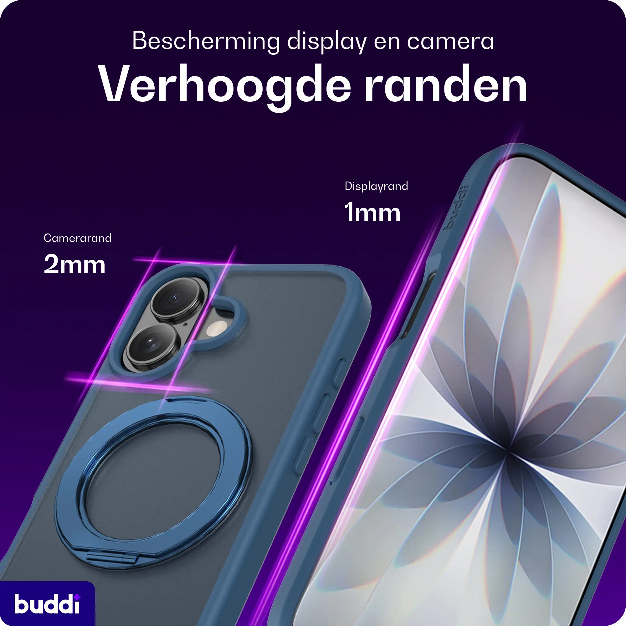 Buddi Frost Apple iPhone 17 Hoesje MagSafe Ring Stand Matte Donker Blauw afbeelding 6