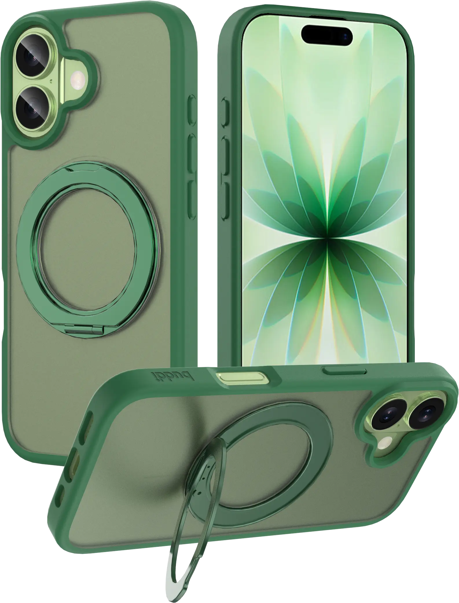 Buddi Frost Apple iPhone 17 Hoesje MagSafe Ring Stand Matte Groen afbeelding 1