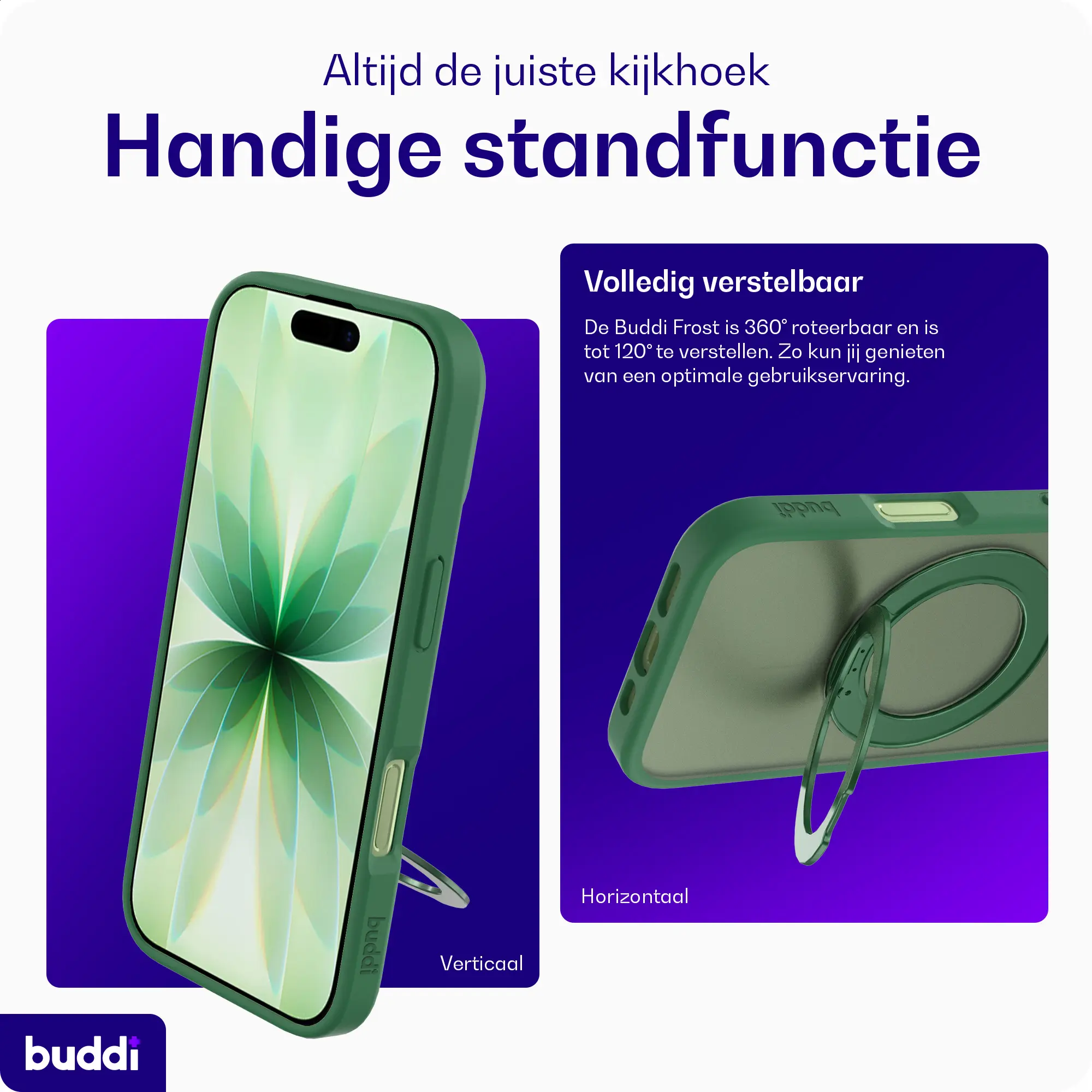 Buddi Frost Apple iPhone 17 Hoesje MagSafe Ring Stand Matte Groen afbeelding 2