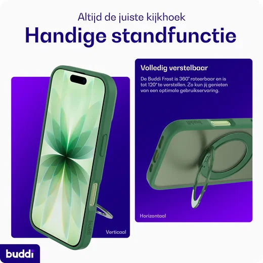 Buddi Frost Apple iPhone 17 Hoesje MagSafe Ring Stand Matte Groen afbeelding 2
