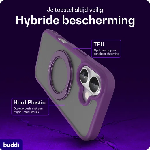 Buddi Frost Apple iPhone 17 Hoesje MagSafe Ring Stand Matte Paars afbeelding 3