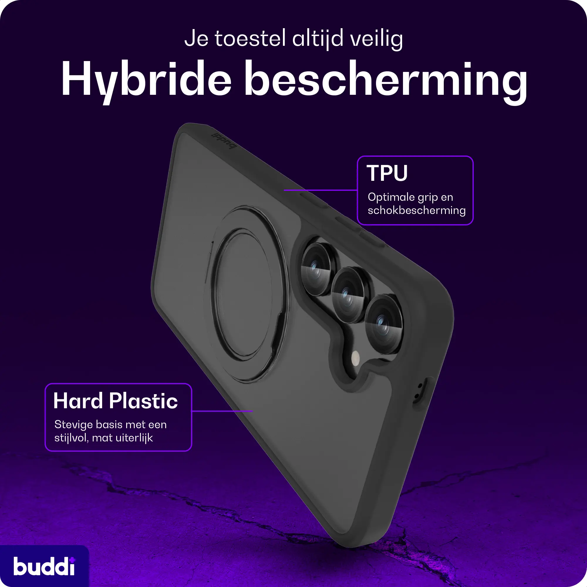 Buddi Frost Samsung S25 / S24 Hoesje MagSafe Ring Stand Matte Zwart afbeelding 3