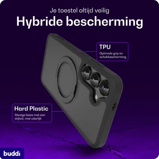 Buddi Frost Samsung S25 / S24 Hoesje MagSafe Ring Stand Matte Zwart afbeelding 3