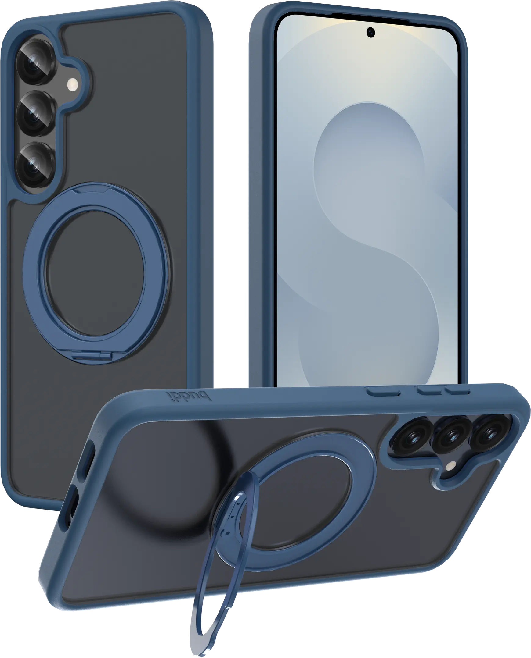 Buddi Frost Samsung S25 / S24 Hoesje MagSafe Ring Stand Matte Donker Blauw afbeelding 1