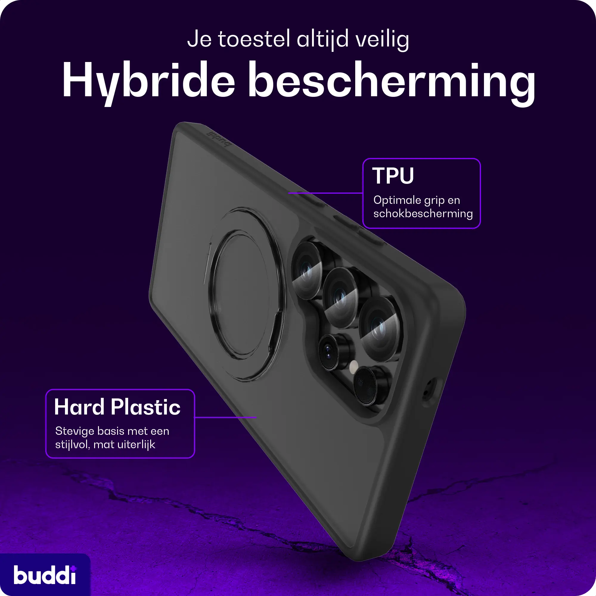 Buddi Frost Samsung S25 Ultra Hoesje MagSafe Ring Stand Matte Zwart afbeelding 3
