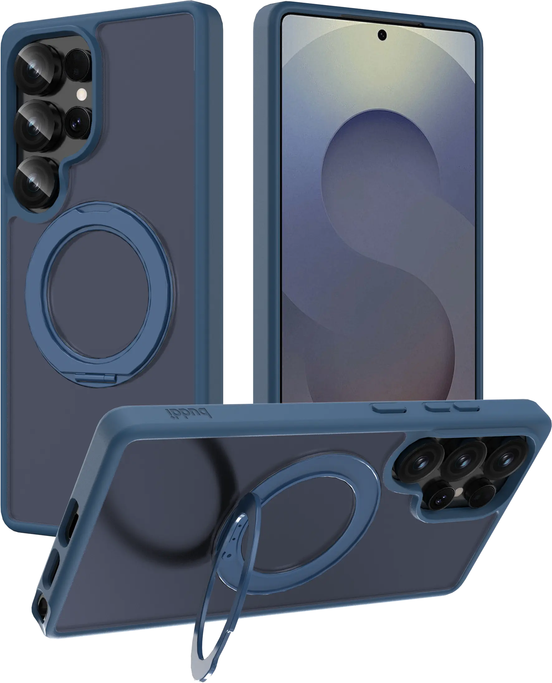 Buddi Frost Samsung S25 Ultra Hoesje MagSafe Ring Stand Matte Donker Blauw afbeelding 1