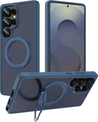 Buddi Frost Samsung S25 Ultra Hoesje MagSafe Ring Stand Matte Donker Blauw afbeelding