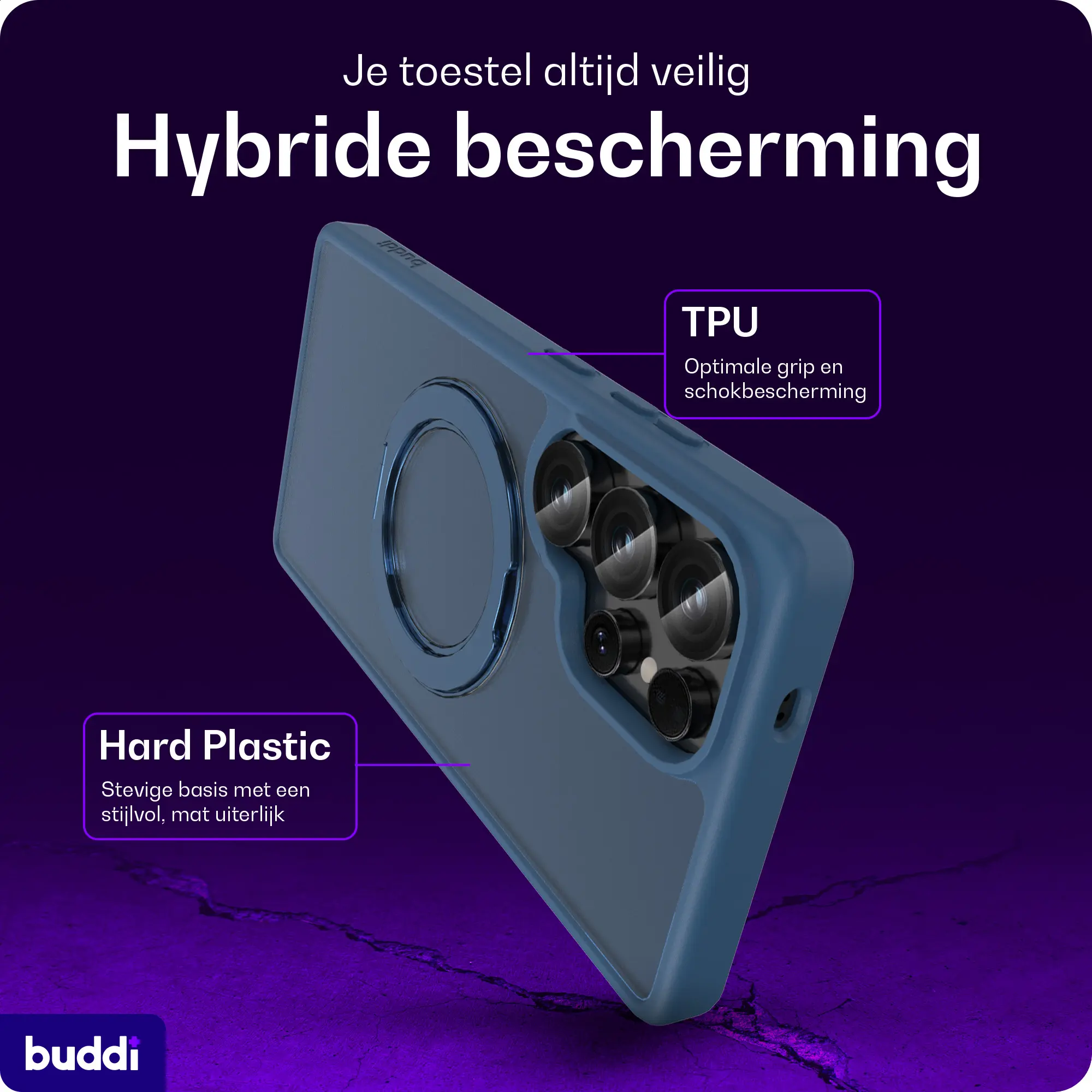 Buddi Frost Samsung S25 Ultra Hoesje MagSafe Ring Stand Matte Donker Blauw afbeelding 3