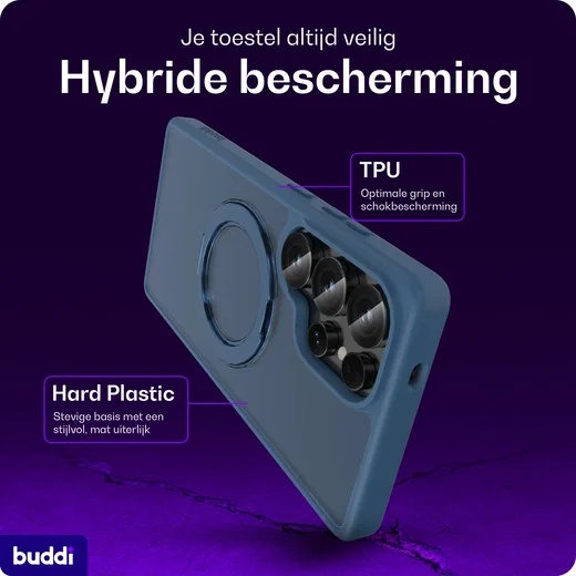 Buddi Frost Samsung S25 Ultra Hoesje MagSafe Ring Stand Matte Donker Blauw afbeelding 3