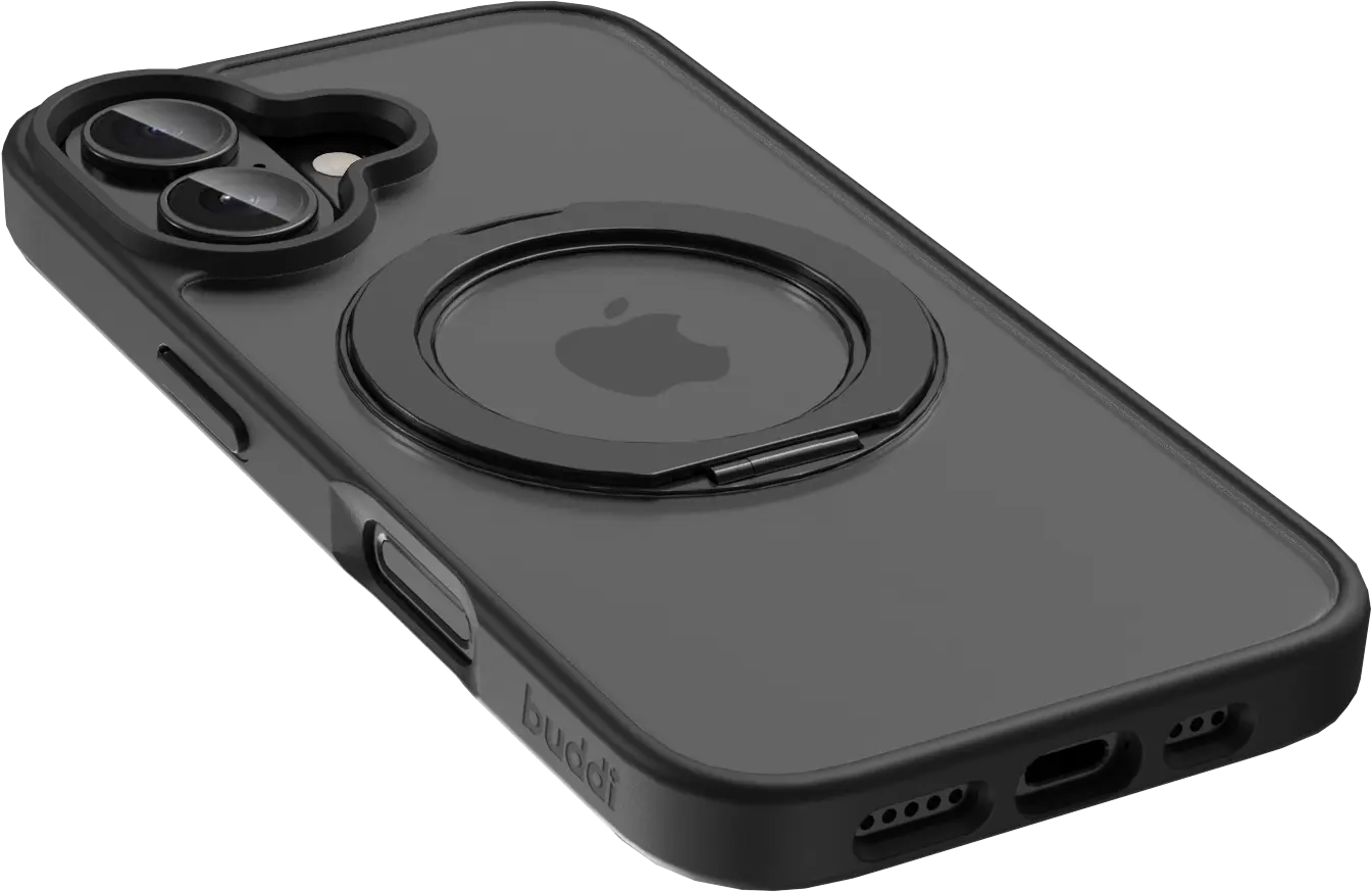 Buddi Frost Apple iPhone 16 Hoesje MagSafe Ring Stand Matte Zwart afbeelding 9