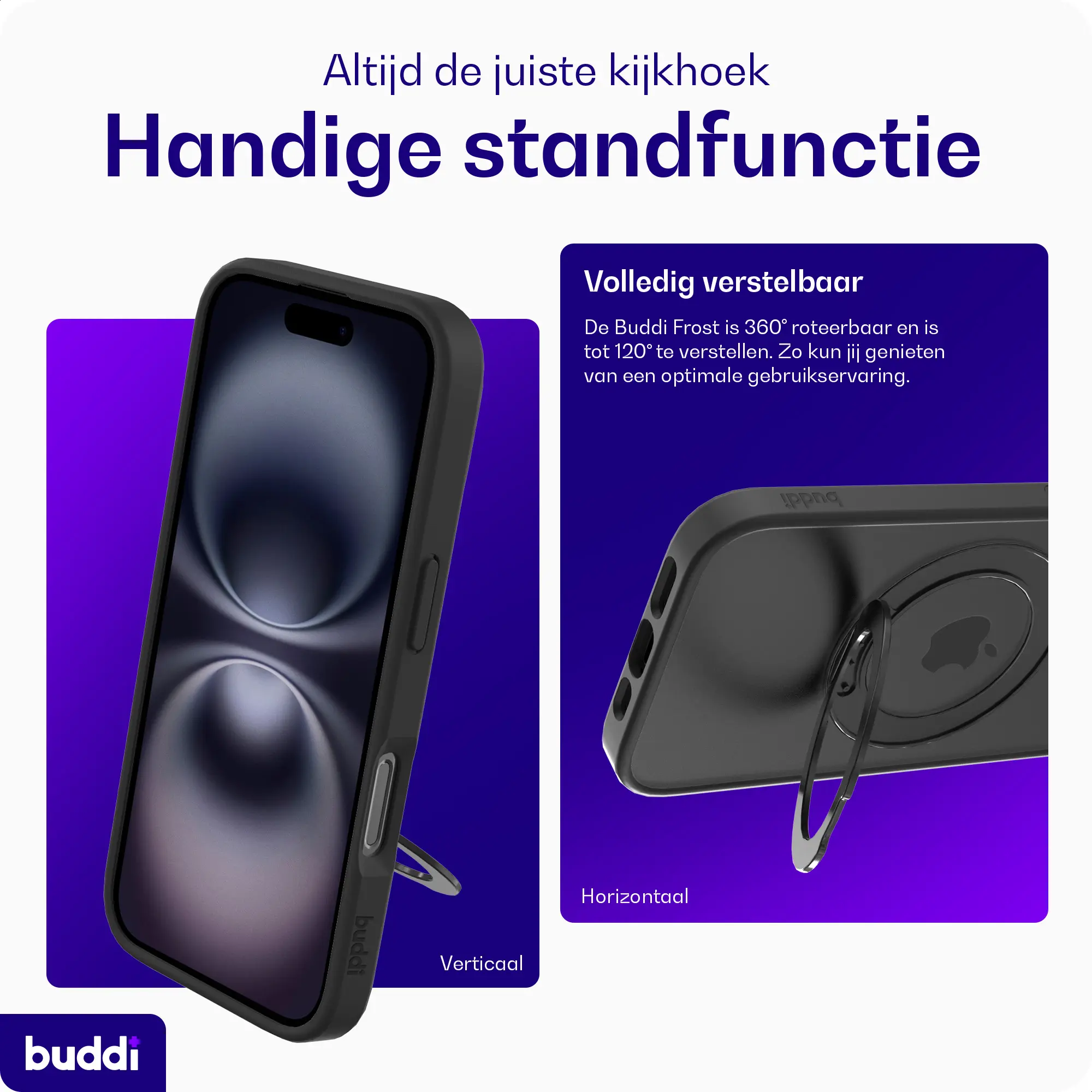 Buddi Frost Apple iPhone 16 Hoesje MagSafe Ring Stand Matte Zwart afbeelding 2